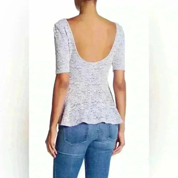 Free People Second Chance Scoop Back Stretch Lace Sheer Blouse Size Small - Picture 2 of 15
